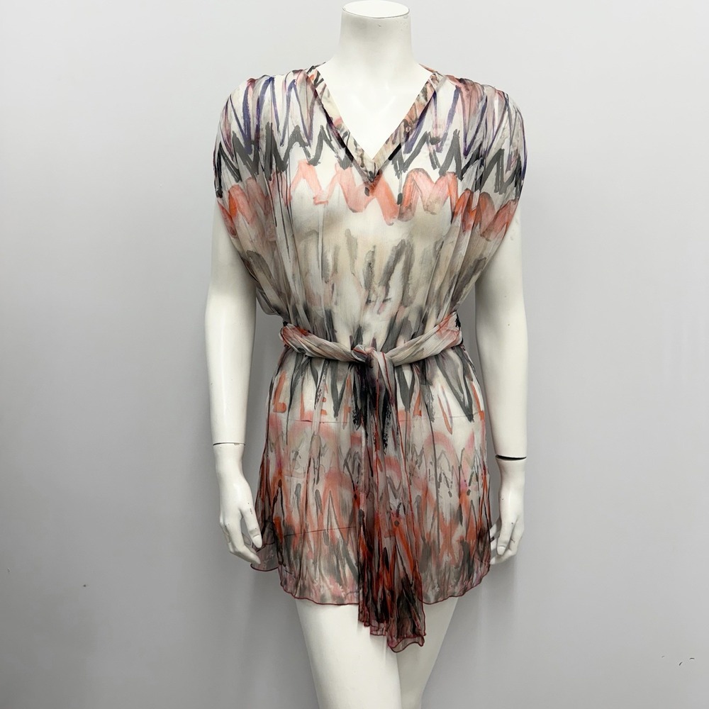 Jean Paul Gaultier Soleil Silk Top With Scarf Says Jean Paul Gaultier in Print S